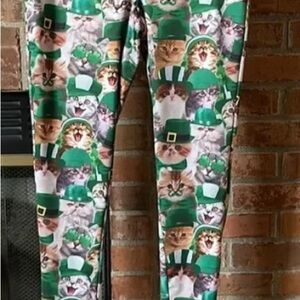 Tipsy Elves Cat and Leprechaun Print Leggings